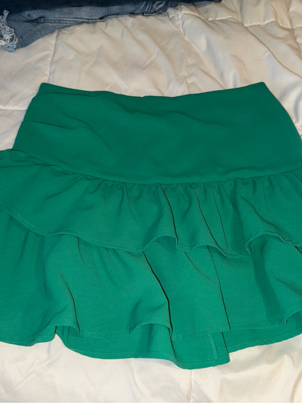 glam Emerald Tiered Ruffle Mini Skirt